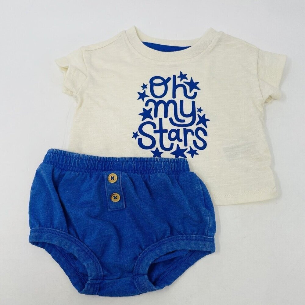 Cat & Jack Unisex Baby 0-3 Months 2 Piece Oh My Stars Top & Bottom Set Blue 1053